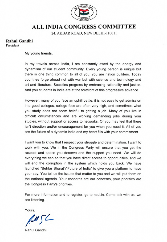 NSUI launches 'Behtar Bharat' campaign; Rahul Gandhi addresses all students