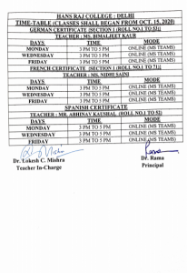 Foreign Language Classes at Hansraj start from 15 October