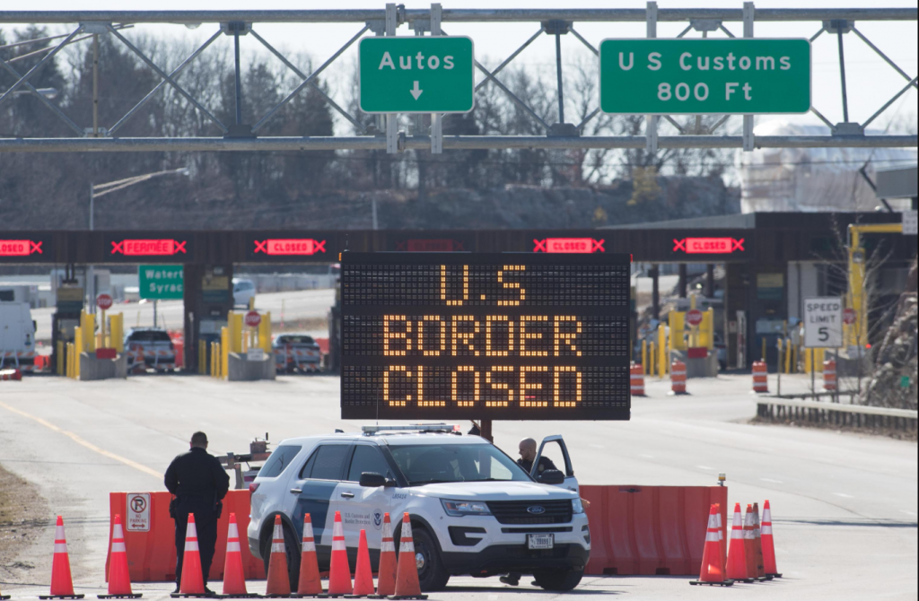 US President Donald Trump and Canadian Prime Minister Justin Trudeau agree to close the US-Canada border. 