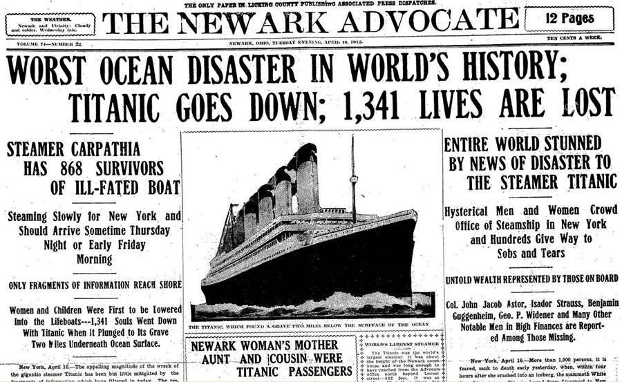 Iceberg sinks 'Unsinkable' Titanic.
