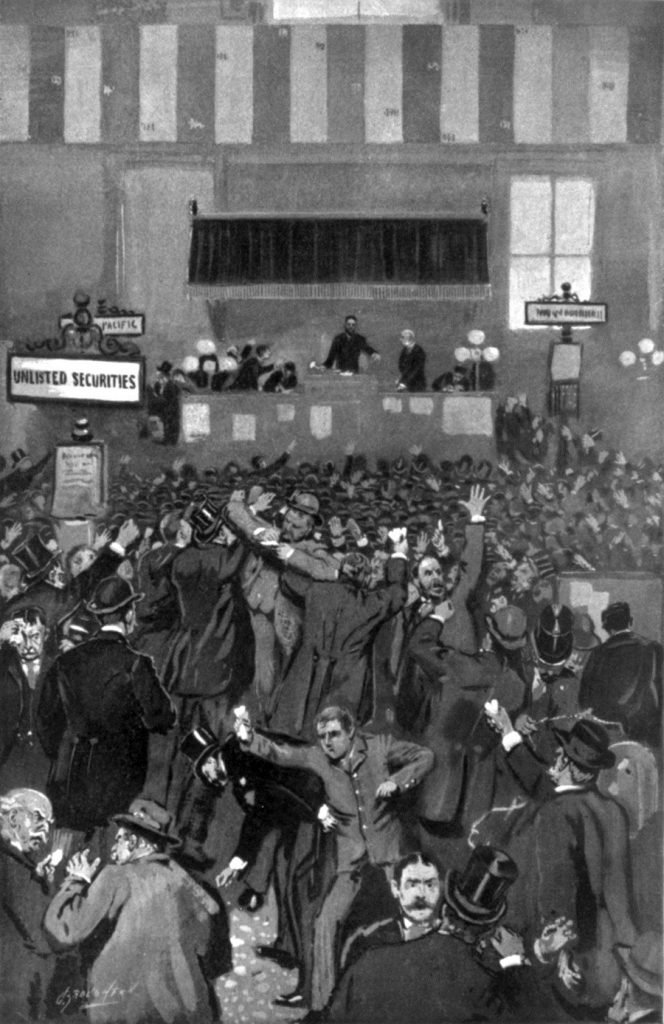 The panicked scene at the New York Stock Exchange on the infamous morning of Friday, 5 May, 1893. 