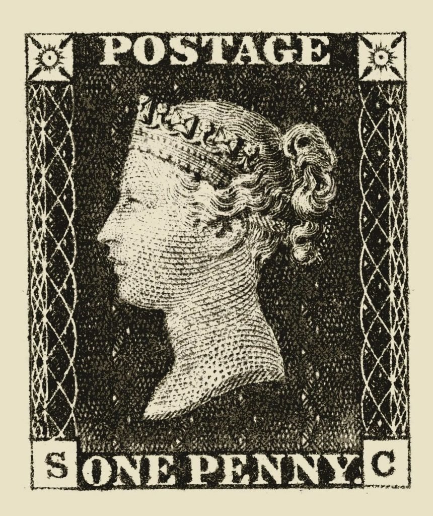 "Penny Black", the world's first adhesive postage stamp is born.