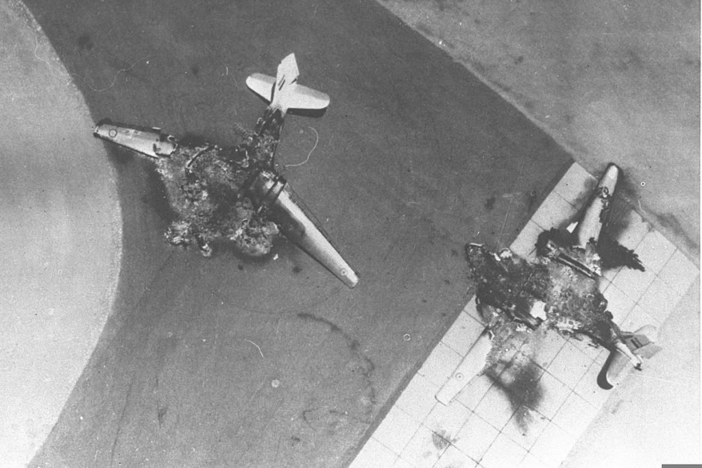 Egyptian aircraft destroyed by an Israeli airstrike at the beginning of the Six-Day War on June 5, 1967.