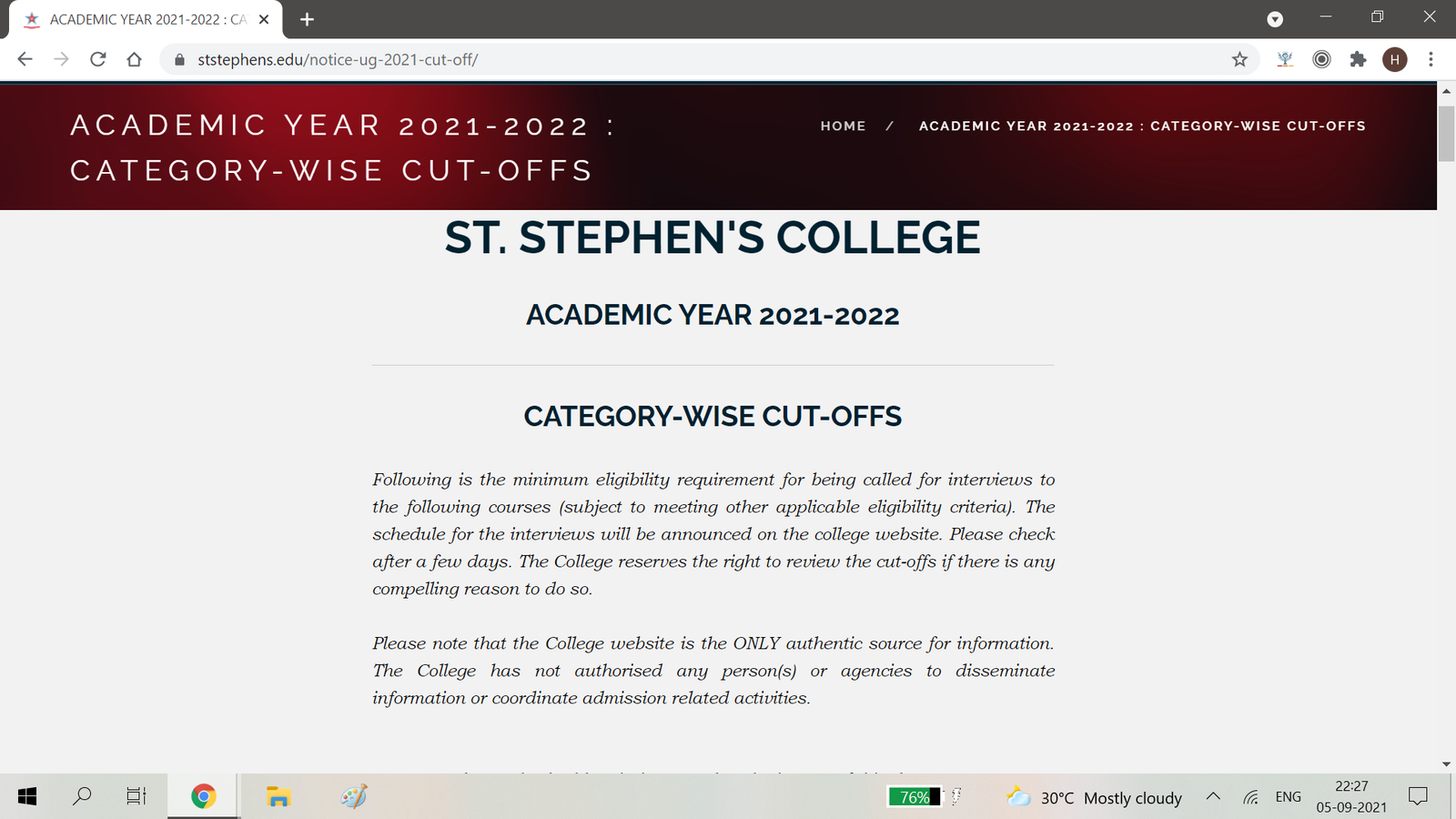 First cut-off list of St. Stephen's is out!
